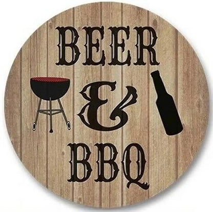 Retro Tin And Aluminium BBQ Signs. Novelty, Round, Vintage Style Signs For Garden, Shed, Man Cave, Restaurants And Cafes