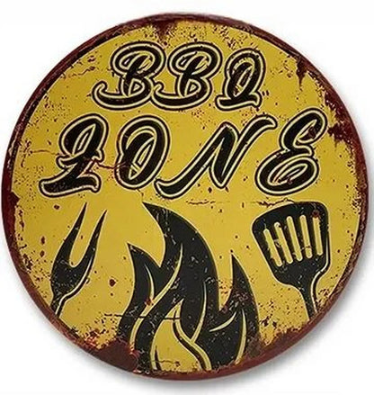 Retro Tin And Aluminium BBQ Signs. Novelty, Round, Vintage Style Signs For Garden, Shed, Man Cave, Restaurants And Cafes