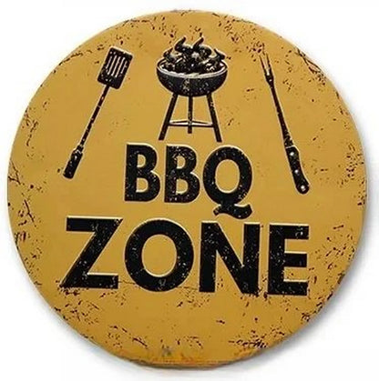 Retro Tin And Aluminium BBQ Signs. Novelty, Round, Vintage Style Signs For Garden, Shed, Man Cave, Restaurants And Cafes