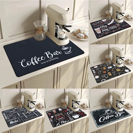 Super Absorbent Kitchen Counter Mat, Retro Anti-Slip Coffee Style Counter/Bar Protector