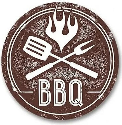 Retro Tin And Aluminium BBQ Signs. Novelty, Round, Vintage Style Signs For Garden, Shed, Man Cave, Restaurants And Cafes