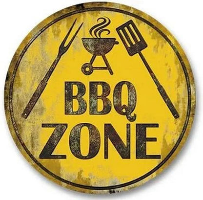 Retro Tin And Aluminium BBQ Signs. Novelty, Round, Vintage Style Signs For Garden, Shed, Man Cave, Restaurants And Cafes