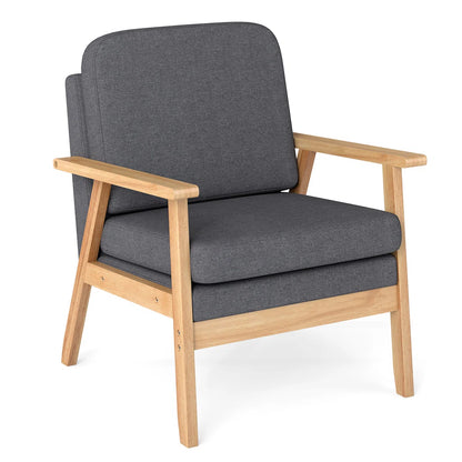 Grey Upholstered Armchair with Wooden Frame – Modern Accent Chair for Living Room or Bedroom