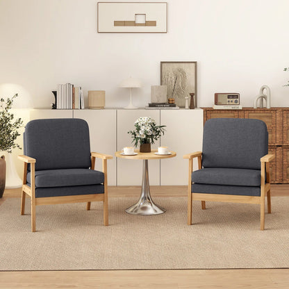 Grey Upholstered Armchair with Wooden Frame – Modern Accent Chair for Living Room or Bedroom