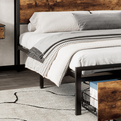 Single Bed, With Under-Bed Storage, Headboard Shelf, LED, USB & USB-C Ports, Metal Frame - Black