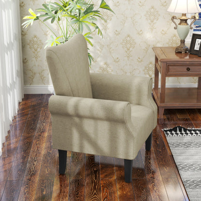 HOMCOM Upholstered Accent Chair With Rolled Arms And Solid Wood Legs - Beige