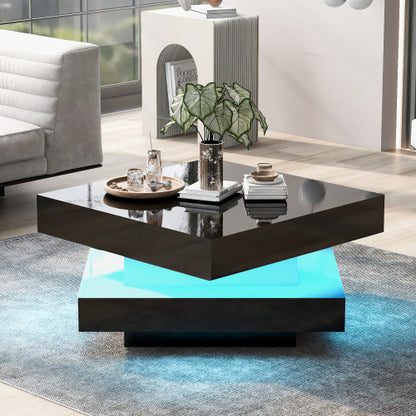High Gloss Coffee Table. 360° Rotating Table Top With Multi-Colour LED Lighting