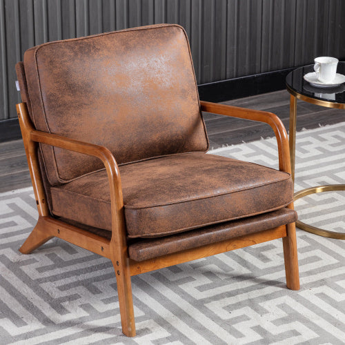Mid-Century Modern Armchair. Stylish, Solid Accent Chair With Soft Upholstered Padding