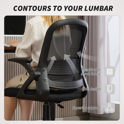 Black Mesh Office Chair with Flip-Up Arms & Adjustable Height