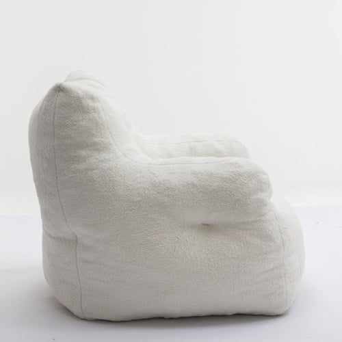 Soft Tufted Plush Foam-Filled Bean Bag Chair, Teddy Fleece Fabric, Ivory White