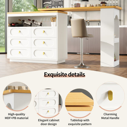 360° Rotating Kitchen Island Bar. Spice Racks, 6 Drawers & Open Storage Space