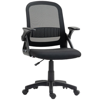 Black Mesh Office Chair with Flip-Up Arms & Adjustable Height