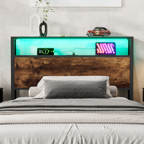 Single Bed, With Under-Bed Storage, Headboard Shelf, LED, USB & USB-C Ports, Metal Frame - Black
