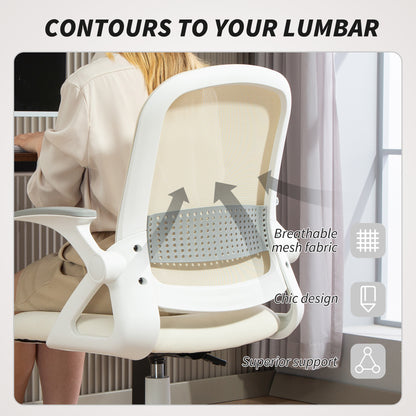 White Mesh Office Chair with Flip-Up Arms & Adjustable Height