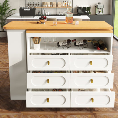 360° Rotating Kitchen Island Bar. Spice Racks, 6 Drawers & Open Storage Space