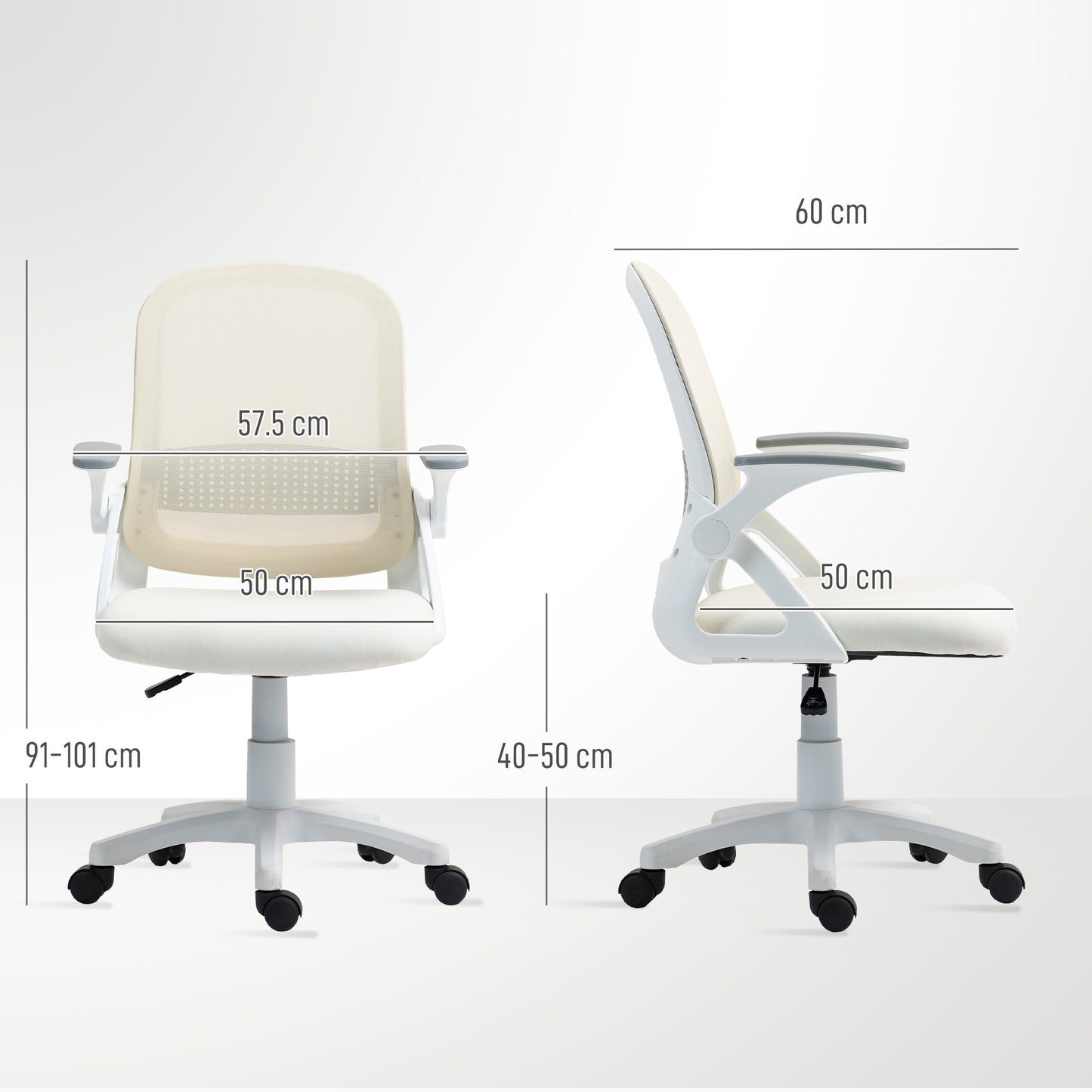 White Mesh Office Chair with Flip-Up Arms & Adjustable Height
