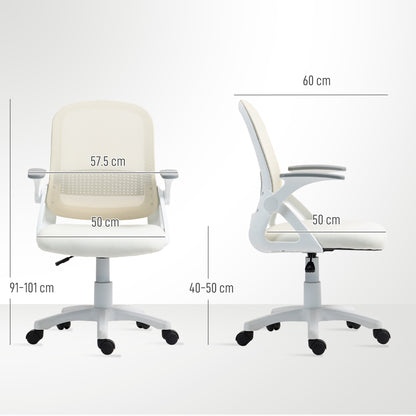 White Mesh Office Chair with Flip-Up Arms & Adjustable Height