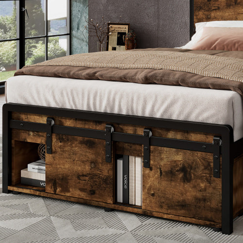 Multifunctional Single Bed, Under-Bed & Headboard Storage LED, USB & USB-C Ports, Metal Frame - Black