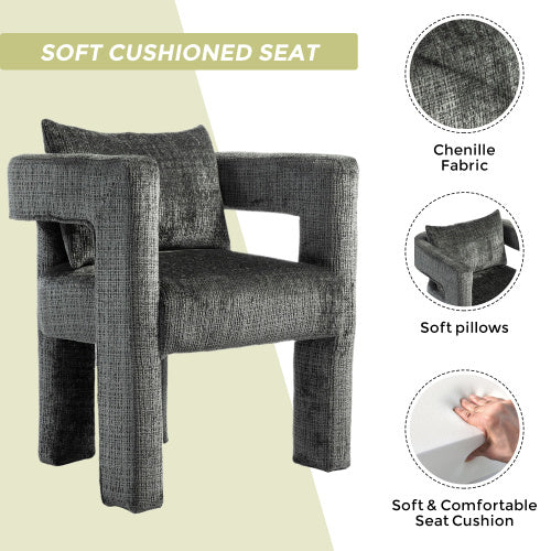 Set Of 2 Modern Chenille Lounge Chair With A Unique Hollow Armrest - Grey