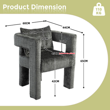 Set Of 2 Modern Chenille Lounge Chair With A Unique Hollow Armrest - Grey