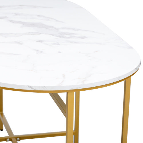 7-Piece Dining Set, Marble Effect Table & 6 Padded Stools. Space Saving Dining Set