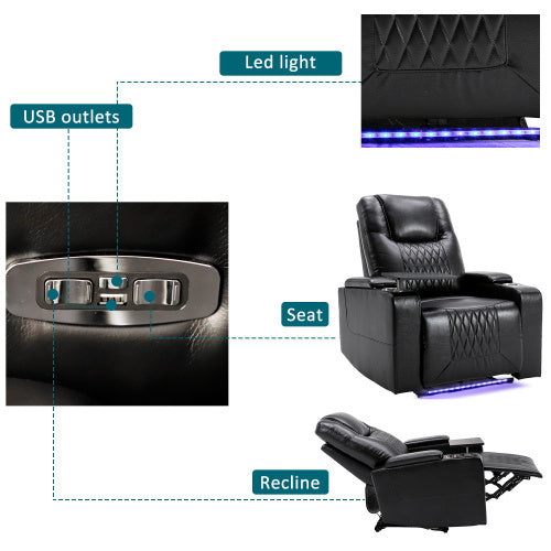 Heavy-Duty Power Recliner Armchair With USB Port, Cup Holder & Arm Storage