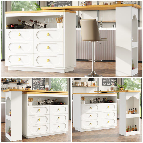 360° Rotating Kitchen Island Bar. Spice Racks, 6 Drawers & Open Storage Space