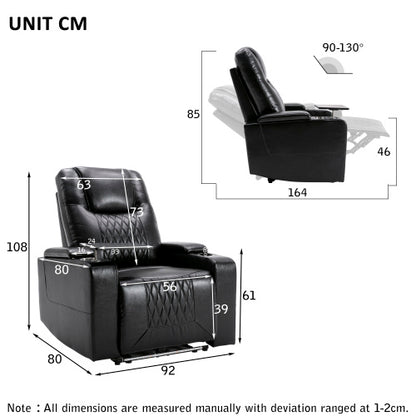 Heavy-Duty Power Recliner Armchair With USB Port, Cup Holder & Arm Storage