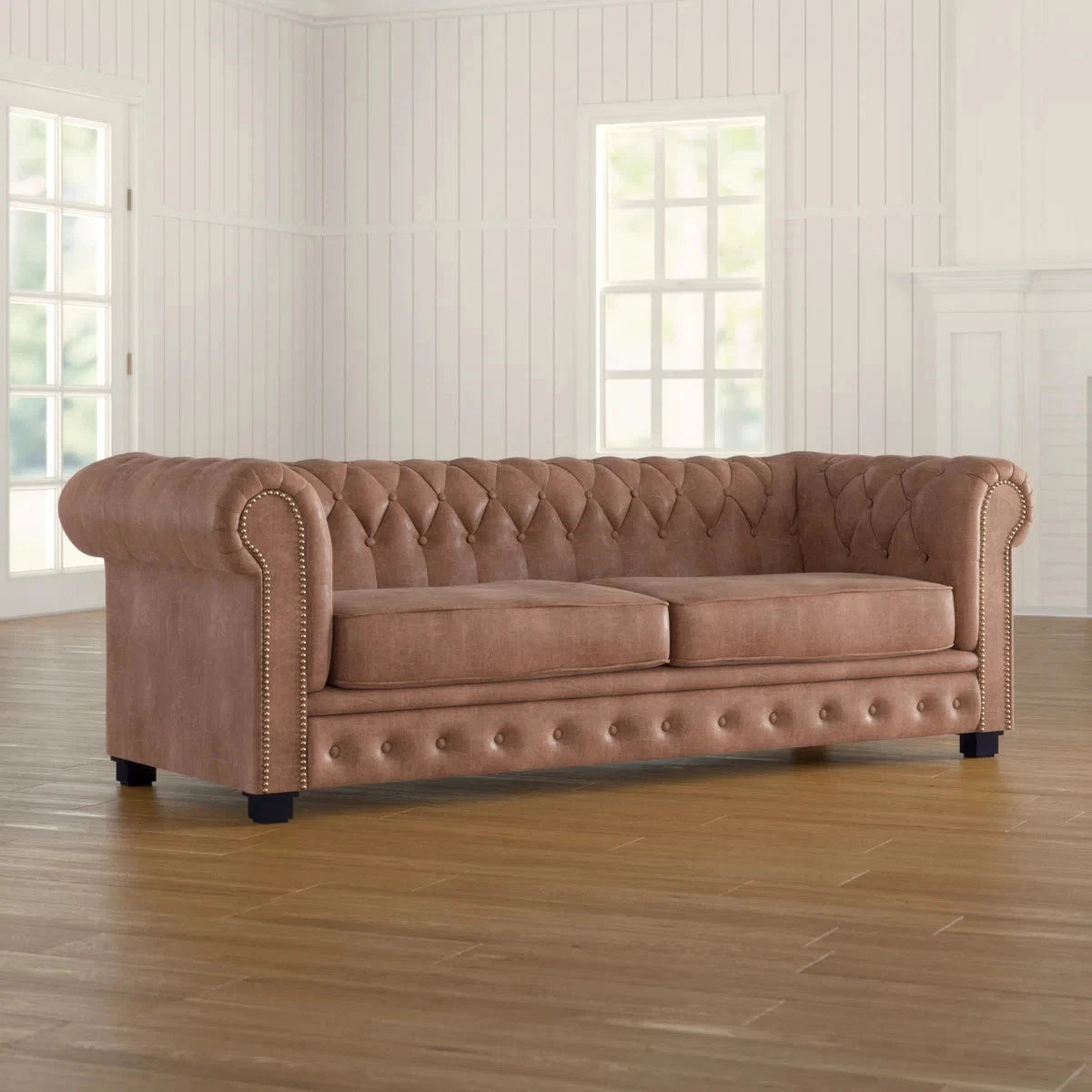 Faux Leather Chesterfield Sofa, 2 & 3 Seater Button Tufted Couch - Brown