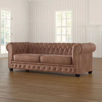 Faux Leather Chesterfield Sofa, 2 & 3 Seater Button Tufted Couch - Brown