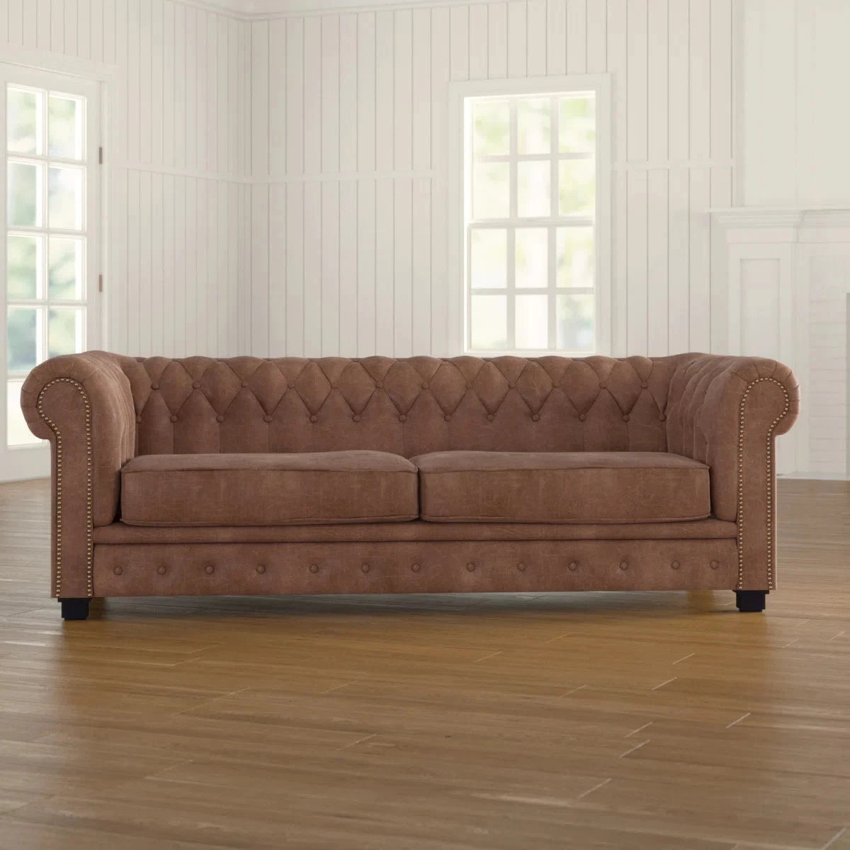 Faux Leather Chesterfield Sofa, 2 & 3 Seater Button Tufted Couch - Brown