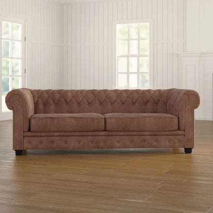 Faux Leather Chesterfield Sofa, 2 & 3 Seater Button Tufted Couch - Brown