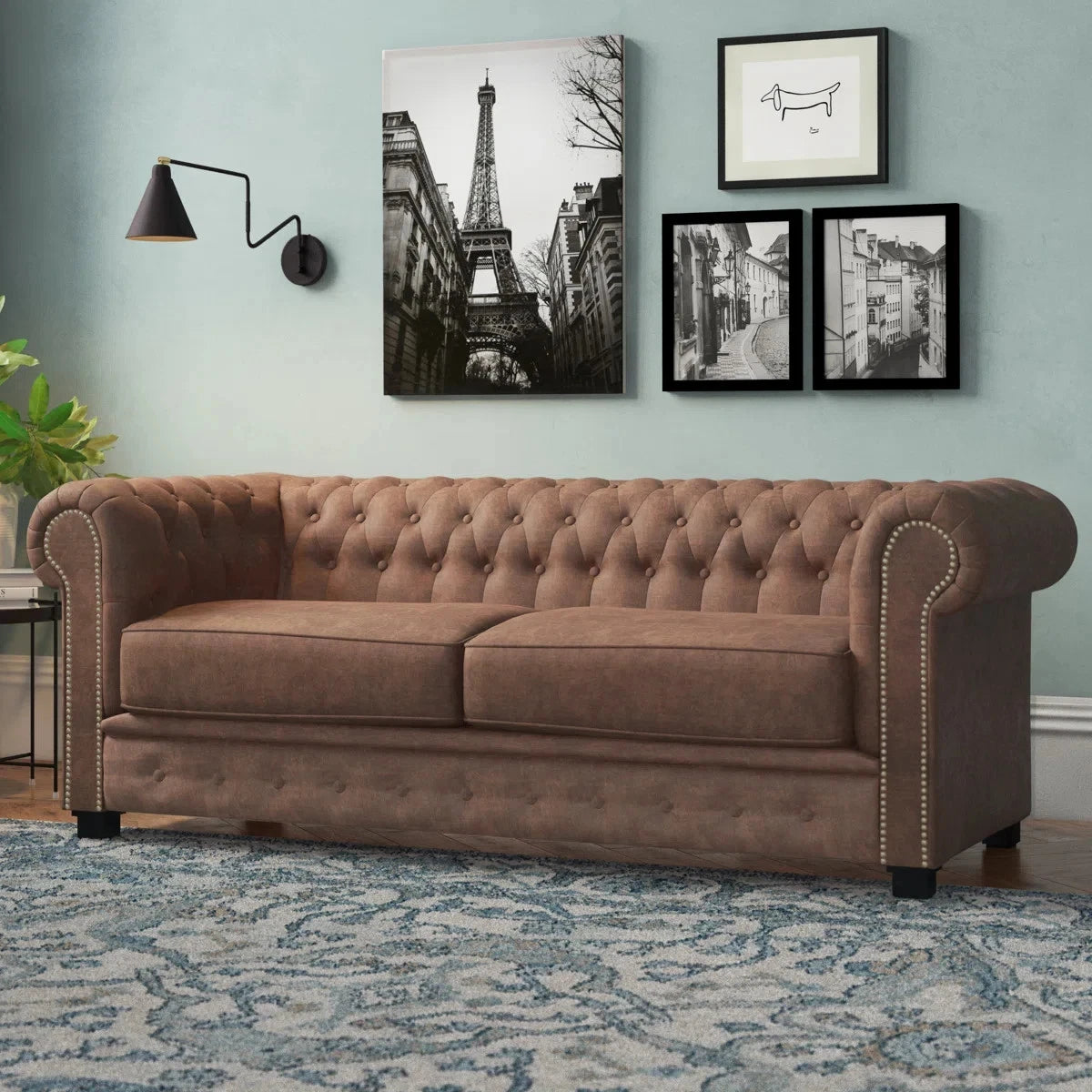 Faux Leather Chesterfield Sofa, 2 & 3 Seater Button Tufted Couch - Brown