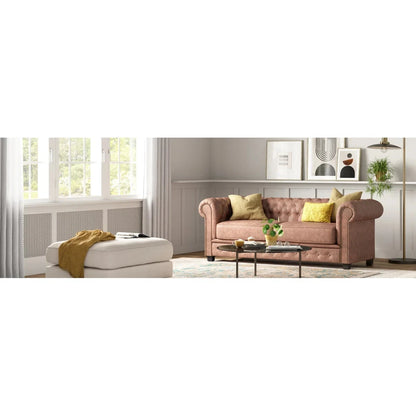 Faux Leather Chesterfield Sofa, 2 & 3 Seater Button Tufted Couch - Brown