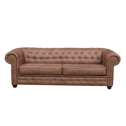 Faux Leather Chesterfield Sofa, 2 & 3 Seater Button Tufted Couch - Brown