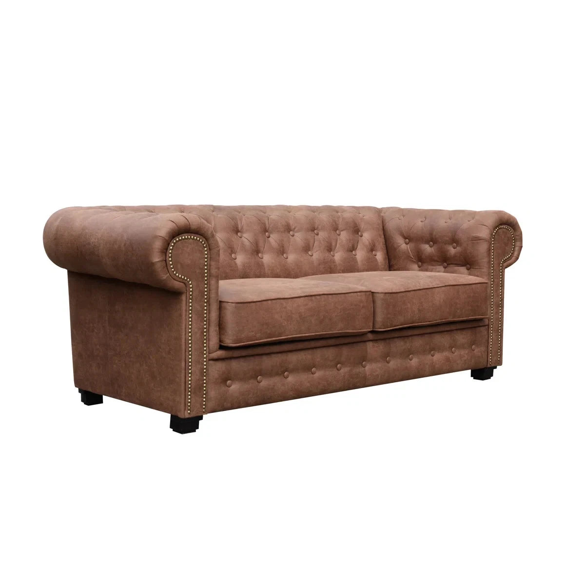 Faux Leather Chesterfield Sofa, 2 & 3 Seater Button Tufted Couch - Brown
