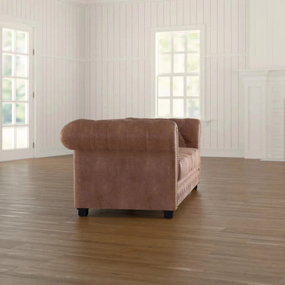 Faux Leather Chesterfield Sofa, 2 & 3 Seater Button Tufted Couch - Brown