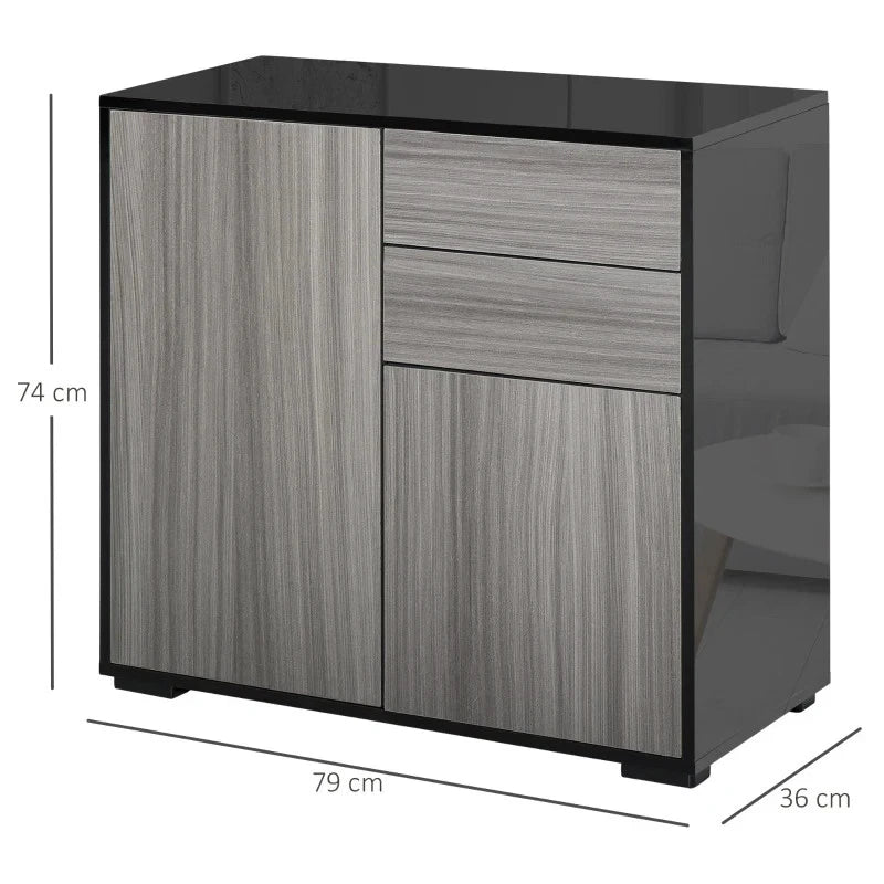 High Gloss Frame Sideboard, Side Cabinet, Push-Open Design with 2 Drawer