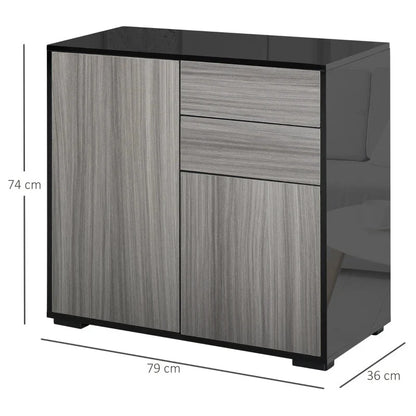 High Gloss Frame Sideboard, Side Cabinet, Push-Open Design with 2 Drawer