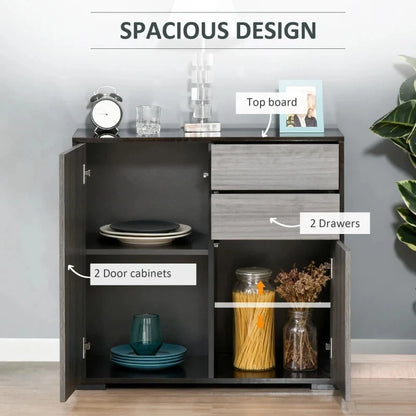 High Gloss Frame Sideboard, Side Cabinet, Push-Open Design with 2 Drawer