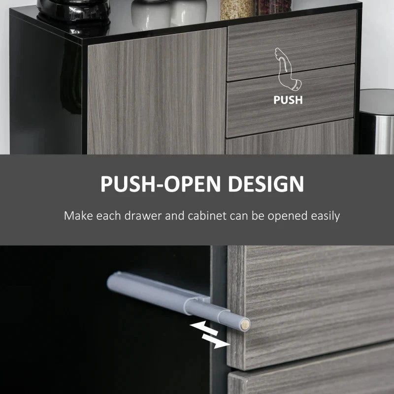 High Gloss Frame Sideboard, Side Cabinet, Push-Open Design with 2 Drawer