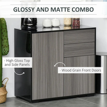 High Gloss Frame Sideboard, Side Cabinet, Push-Open Design with 2 Drawer