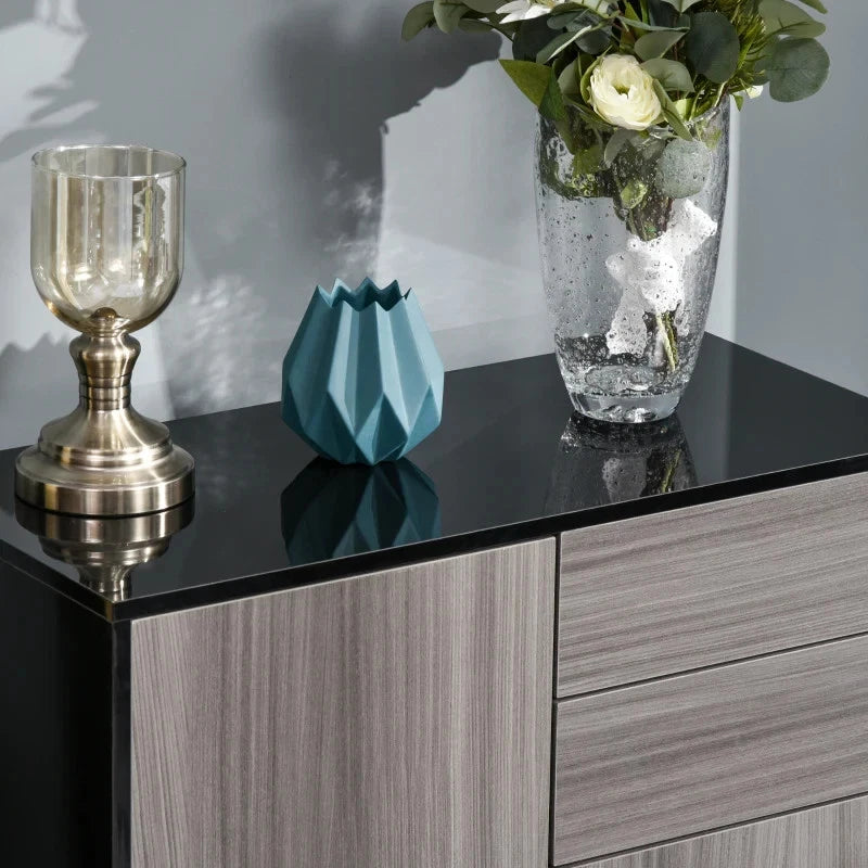 High Gloss Frame Sideboard, Side Cabinet, Push-Open Design with 2 Drawer