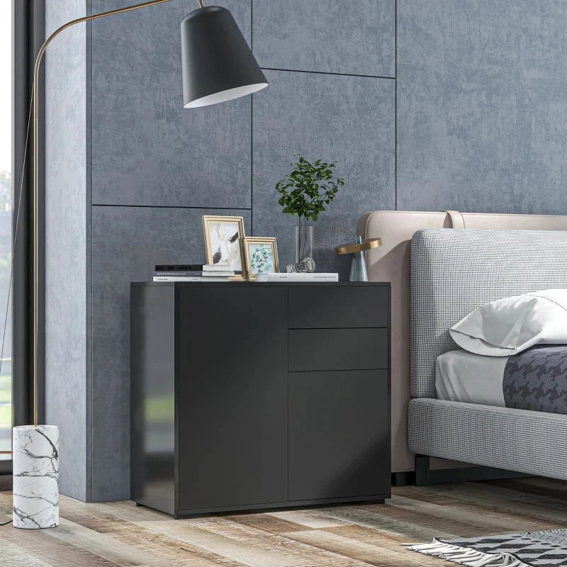 High Gloss Frame Sideboard, Side Cabinet, Push-Open Design with 2 Drawer
